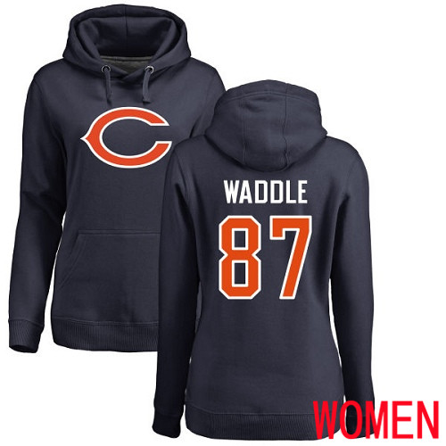 Chicago Bears Navy Blue Women Tom Waddle Name and Number Logo NFL Football #87 Pullover Hoodie Sweatshirts